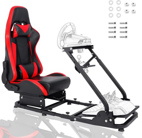 Anman Racing Simulator Cockpit With Red Racing Seat Adjustable Wheel Stand Gaming Simulator Cockpit Fit For Logitech G25 G27 G29 G920 G923 Thrustmaster T80 T150 NOT Include Wheel Shifter and Pedal
