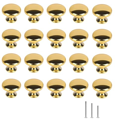 ShipeeKin 20X Gold Drawer Knobs Polished Chrome Gold Cabinet Knobs 30mm for Kitchen Bathroom Bedroom Dresser Closet Cupboard Wardrobe