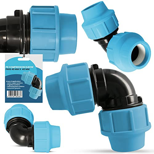 PE Rohr Winkel 90° Bogen PN16 (40 mm x 40 mm) Kupplung Fitting Wasserrohrbogen L-Stück Bewässerungssystem Wasserleitung Wasserrohr Verbinder Garten Versorgungsleitung Pipeline Sprinklersystem