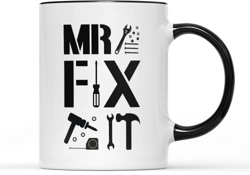 SMARTYPANTS Mr Fix It Mug Tea Coffee Cup - Birthday Father's Day Dad Daddy Father DIY Handyman Plumber Plasterer Builder Electrician Tools Kitchen Home Dishes Decor (Black Handle)