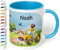Tasse mit Namen für Kinder „Bauernhof“ – Kindertasse für Jungen & Mädchen personalisiert – Keramiktasse mit Bauernhoftieren & Traktor Kinderbecher – Geschenk zum Kindergartenstart (Hellblau)