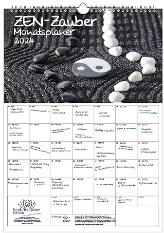 ZEN - Zauber Planer DIN A3 Kalender für 2024 Feng Shui Yoga Entspannung Meditation Yin Yang - Seelenzauber