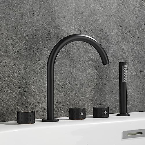XJTNLB Mitigeur 5 Trous Baignoire avec Pommeau de Douchette Extractible Double Poignée Mitigeur Baignoire Douche Laiton Robinet Salle Bain Baignoire, Mitigeur Douche Noir, C