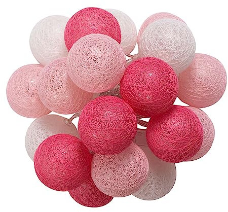 IDIMEX Lichterkette Amici mit 20 Baumwollkugeln in weiß/rosa/pink, Lichtergirlande mit LED-Licht warmes weiß, Cotton Balls Girlande batteriebetrieben