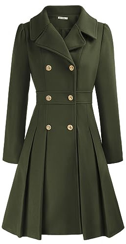 GRACE KARIN Damen Revers Mantel Wintermantel einfarbig Warm Jacke Doppelknopf Langarm Mantel Wintercoat casual style Outwear Armeegrün S CL0977A21-11