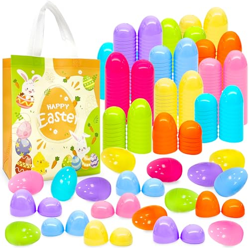 Aviski 72Pcs 8×6cm irisierende Ostereier für Kinder Korb Tasche Stuffers Füller mit 1pc Vlies Tasche, Spielzeug Füllen Leckereien und Ostern Theme Party Gunst