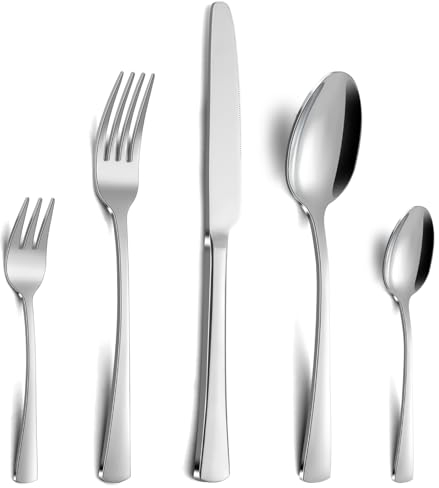 Gifcomda Juego de cubiertos, 30 piezas, acero inoxidable, para 6 personas, juego de cubiertos con cuchillo, tenedor, cuchara, cubiertos de acero inoxidable, aptos para lavavajillas