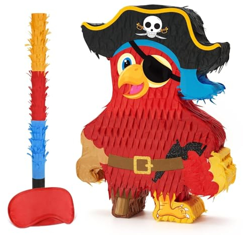 WERNNSAI Piraten Piñata -Pinata Geburtstag Jungen Piraten Papageien Piñata mit Augenbinde und Fledermaus Kinder Piñata Piraten Geburtstagsparty Spielzubehör Abenteuer Partydekorationen für Fiestas