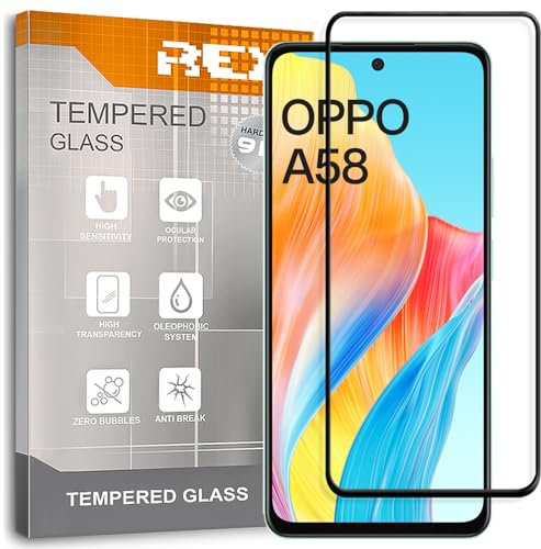 REY Protector de Pantalla Curvo para OPPO A58 4G, Negro, Cristal Vidrio Templado Premium, 3D / 4D / 5D, Anti Roturas