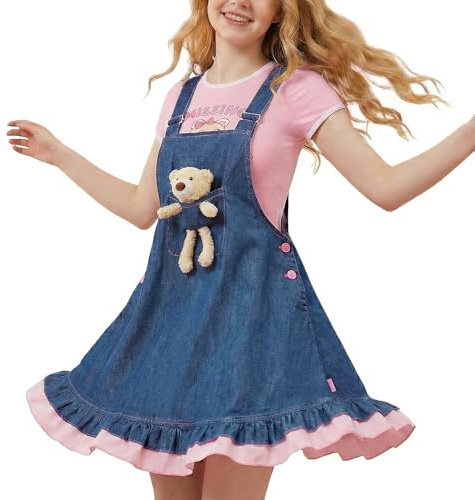 CutiePlusU Damen Denim Trägerkleid Casual Sommer - Bärchen Baby Overalls