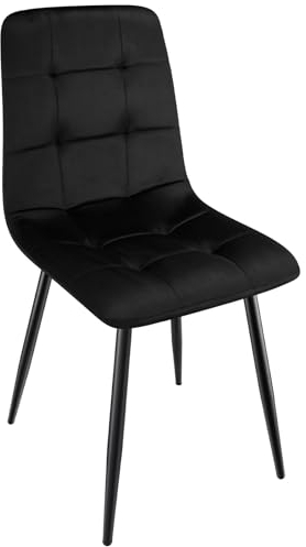 WAFTING Esszimmerstühle 1er Set, gepolsterter Stuhl mit hoher Rückenlehne und holländischem Samtdesign, Esstischstühle mit Metallfuß, für Esszimmer, Wohnzimmer und Empfangsraum, Schwarz