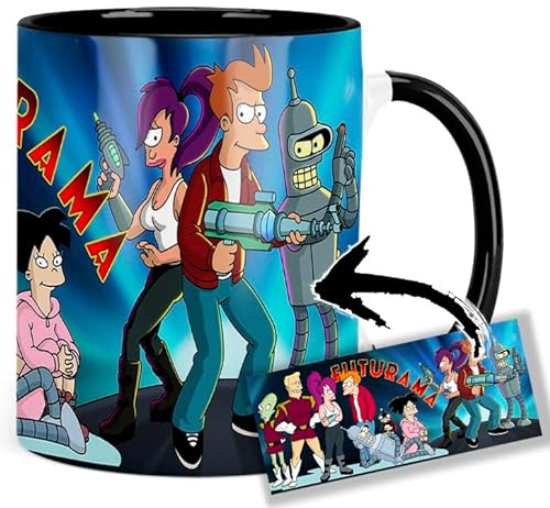 Futurama Bender Philip J. Fry Turanga Leela Zapp Brannigan Tasse Innen & Henkel Schwarz Keramikbecher Mug