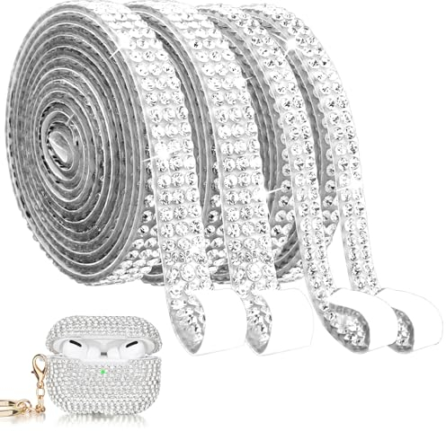 Cobee Selbstklebendes Strassband, 4 Rollen Glitzerband Zum Aufnähen in 2 Größen - Kristall Strass Bling Glitzersteine für DIY Diamant Band Kunsthandwerk