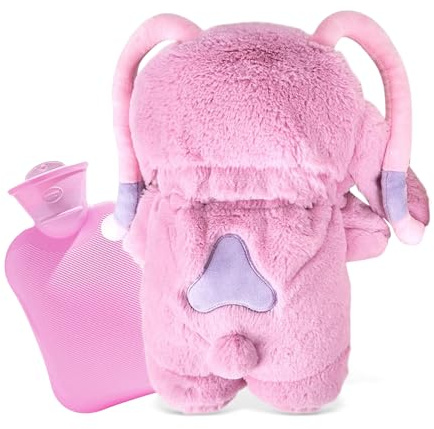 Borsa dell'acqua calda in peluche, Borsa Acqua Calda Peluche con Coperchio, Carino Hot Water Bag, Borsa dell'acqua Calda Rimovibile e Lavabile, Sicura e Calda Comfort, Inodore(Rosa)