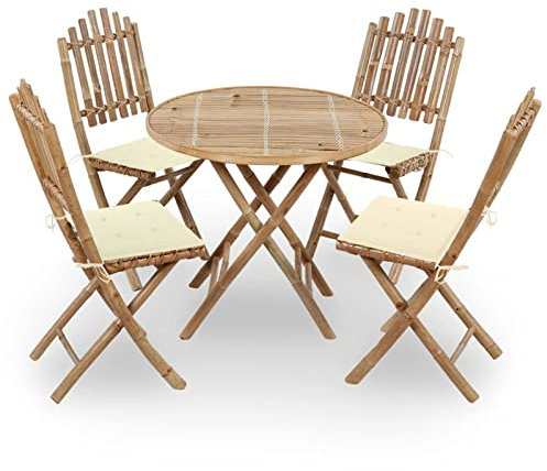 ZEYUAN 5-TLG. Garten-Essgruppe mit Kissen Klappbar Bambus, Esstisch Mit Stühlen Set, Gartenmöbel Sitzgruppe, Balkon Möbel, Gartenlounge Set, Terrassenmöbel, Balkonmöbel Set - 3063962
