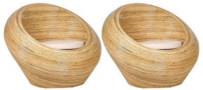 Beliani Nest Gartensessel 2er Set Rattan natürlich rund mit Kissen Out- & Indoor Maiori
