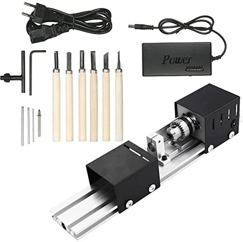 Mini Tour à Bois, Mini Banc, Tour à Bois, polisseuse de Perles, usinage CNC pour Table, Travail du Bois, modélisme, perçage du Bois, Outil de Bricolage, Tour avec Adaptateur Secteur