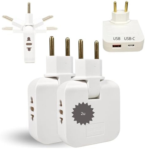 PAGAMADU Prise Multiprise 6 Ports, 2 Prises 220V, 3 Ports USB (2 USB-C) - Tête Pivotante à 180° - Adaptateur Européen et Américain - Matériau Ignifuge