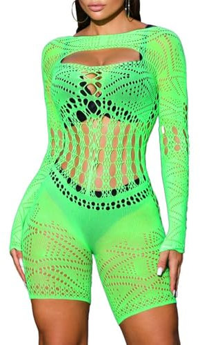 Buitifo Woman Lingerie Bodysuit Fishnet Bodystocking Sexy Jumpsuit Romper(Green Zjk,One Size)