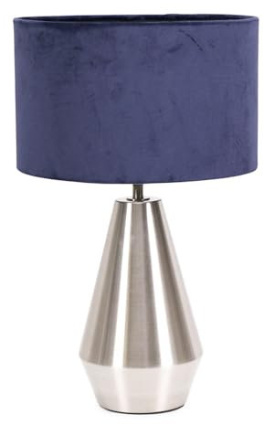 ValueLights | Silver Metal Touch Dimmer Table Lamp with Navy Blue Velvet Shade | Home Décor, Bedside & Desk Lamp | Includes Bulb