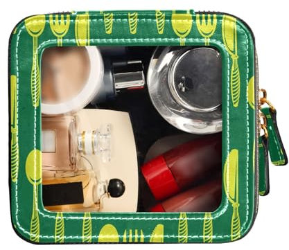 FRODOTGV Clear Makeup Bag for Purse, Fork Spoon Knife on Green Background, Toiletry Bags Nail Polish Organizer Bag, Fork Spoon Knife On Green Background, One Size