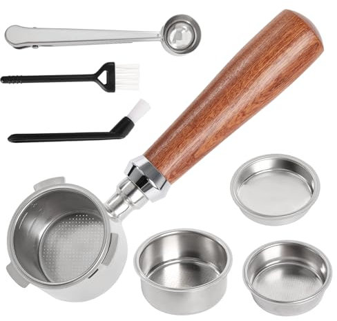 Porte-filtre sans fond 51 mm avec panier filtrant 1/2/4 tasse, porte-filtre compatible avec DeLonghi Dedica EC680/EC685/EC785/EC820/EC850/EC860, panier à café en acier inoxydable avec bois de noyer