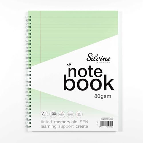 Silvine A4 Green Paper Dyslexia Notebook - Lined with Margin (100 Pages)