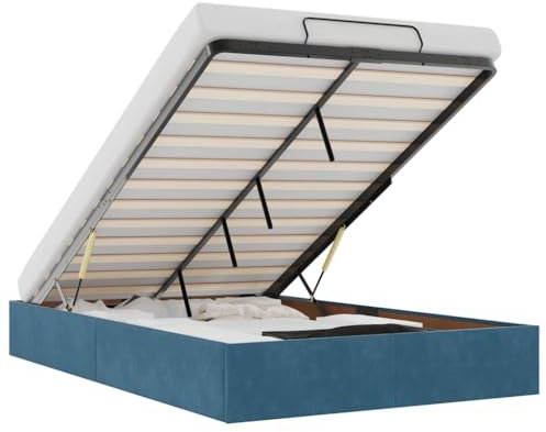 vidaXL Ottoman-Bett ohne Matratze Dunkelblau 120x200 cm Samt, Bettrahmen, Bettgestell mit Stauraum, Polsterbett, Bettgestell, Bettrahmen mit Stauraum