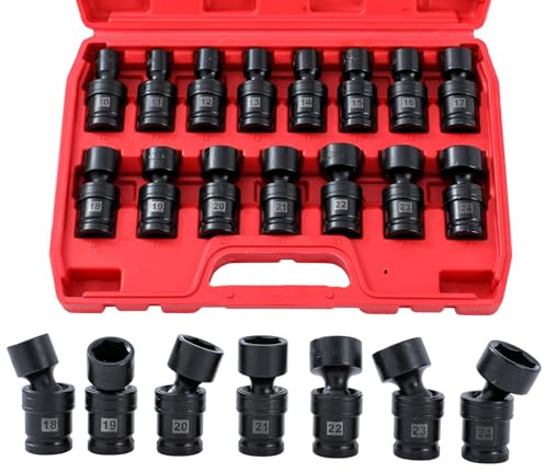 KATSU Tools 15x Drehbare Schlagschrauber-Steckschlüssel 1/2, 10-24mm, 6-Kant, CR-MO 420412