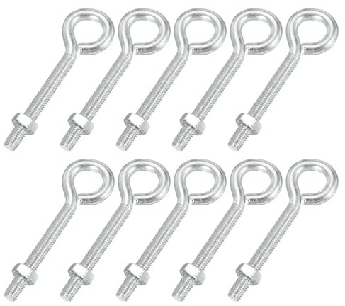 PATIKIL M6x50mm Pitons À Œil, 10 Pcs Tiges Filetées En Acier Carbone Avec Écrou Pour Suspendre Ou Fixer Les Câbles Argent