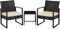 Yaheetech Balkonmöbel Set, Gartenmöbel-Set aus PE-Polyrattan Wetterfest inkl. 2 Stühle mit Sitzkissen & Tisch, 3 Teilig Terrassenmöbel Sitzgruppe Lounge Set für Balkon/Terrasse/Garten, Schwarz+Beige