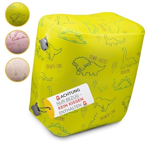 UMBAPA® Aufblasbarer Fußstützen-Bezug fürs Flugzeug – Stretch & Waschbar, Perfekte Passform für Kids Airplane Footrest, Designs Dino Greeny – Reise-Zubehör für Auto, Bus & Langstreckenflug