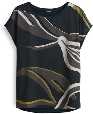 OPUS Damen Kurzarmshirt | Printshirt SOPIKA Print Regular aus fließendem Materialmix Coal Blue, 40