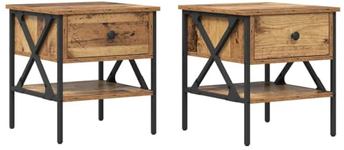 vidaXL Nachttisch 2 pcs Altholz 40 x 42 x 45 cm Schichtholz und Metall, Moderne Schlafzimmer Tisch, platzsparender Nachttisch, rechteckige Ablage für kleine Räume, praktisch und stylisch