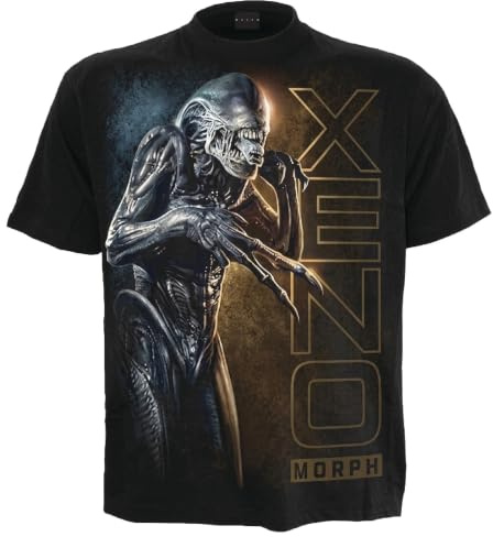 Alien Xeno Portrait Front Print T Shirt Black - Medium | Alien Printed Short Sleeve T Shirts for Men | Black T Shirts Regular Fit Crew Neck | Aliens Shirt Graphic Tee | Aliens T Shirt 100% Cotton