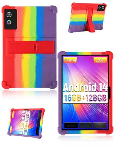 Schutzhülle für Hcjip Tablet, Android 14 Tablet 11 Zoll 2025 Neueste, yystao Kinder Weiche Silikon-Tablet-Hülle kompatibel mit Hcjip Tablet 11 Zoll, verstellbarem Ständer (Regenbogen)