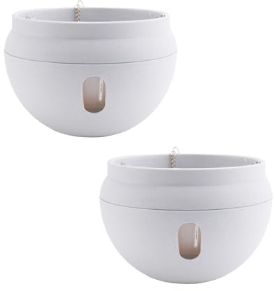 VIOPDER 2Pcs Plastic Hanging Planter Self Watering Basket with Hooks, Hanging Flower Pot with Detachable Base White