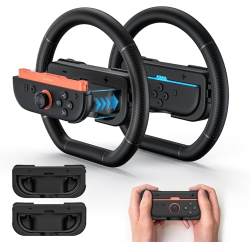 GagaKing 2 Pack Steering Wheels for Nintendo Switch 2 Joy Con(2025), Detachable Controller Racing Wheels for NS2 Mario Kart World/ 8 Deluxe, Comfortable Grip, Family Games Switch 2 Accessories