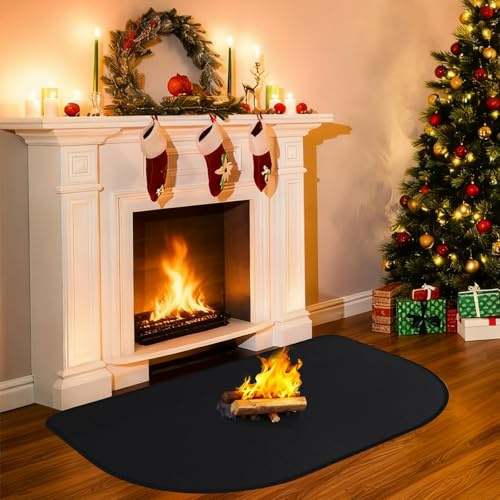 Hearth Rugs for Fireplaces Fireproof Mat for Fireplace Accessories, Wood Stove, Easy to Clean,Protects Floors and Carpets from Sparks and Ember Fireplace Floor Protector for Indoor Outdoor (61x106CM)