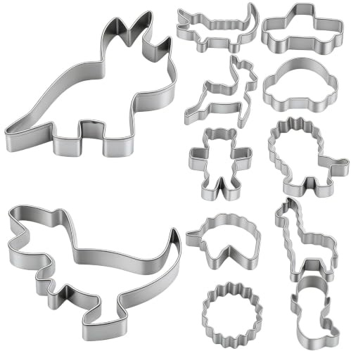 12 Stück Dino Ausstechformen Set Dinosaurier Ausstecher Keksausstecher, Brotausstecher für kinder,Ausstechformen Hausbackutensilien für Cookies, Schokolade, Kuchen,mit Lebendigen Dinosaurier Motiven