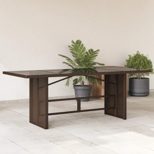 Frdhee Table d Appoint,Table de Jardin Dessus en Verre Marron 190x80x74 cm pour Terrasse, Cour, Porche, Balcon, Jardin