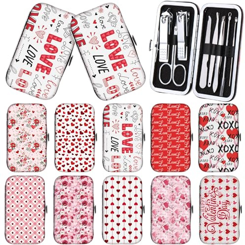 Lanties 10 Sets Valentine's Day Gifts for Women Bulk Galentines Day Pink Manicure Sets Stainless Steel Nail Clipper Set Favors Stocking Stuffers for Women Employee Appreciation Teacher Staff Coworkers