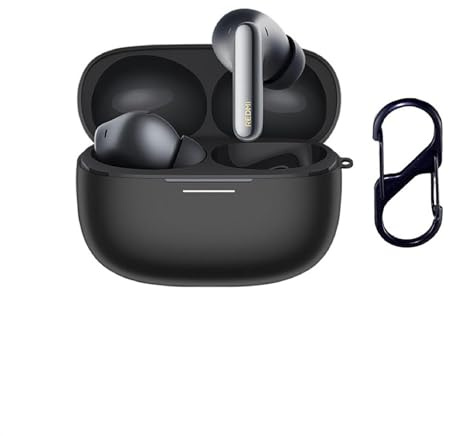 QJONSIU Funda Compatible con Xiaomi Redmi Buds 8 Pro, Antihuellas Funda de Silicona Blanda con Mosquetón, Protección Total-Negro