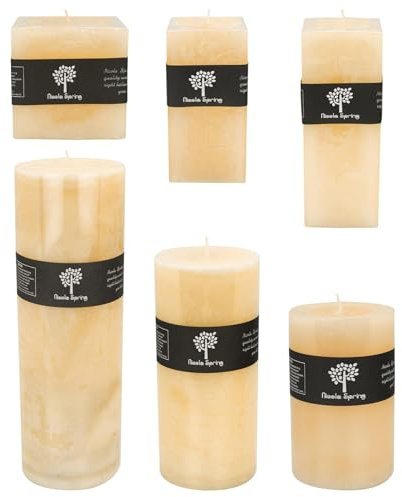 Nicola Spring Scented Pillar Candles - Vanilla Scent - 6 Sizes - Pack of 6 - Vanilla Candles Ivory Square Pillar Aromatherapy for Home Fragrance, Kitchen, Living Room, Bedroom