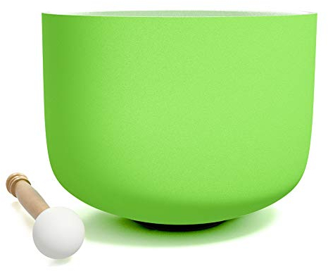 440 Hz 20 cm givré Perfect Pitch Cœur Chakra Bol chantant en cristal Quartz Bol chantant avec joint torique et de nouveaux Cristal Maillet (20 CM, Vert)