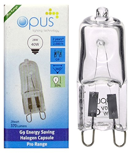 Opus G9 Halogen Bulbs | 28W = Equivalent to 40W Lightbulb | Warm White 2700K | Long Life 2,000-Hrs | Clear Glass Capsule | Dimmable | 2 Pin Light Bulbs | Small Lights (10)