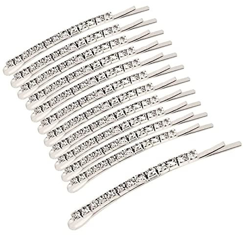 12 Pieces Rhinestone Bobby Pins, Silver Metal Hair Clips Crystal Hair Pin Decorations for Lady Women Girls