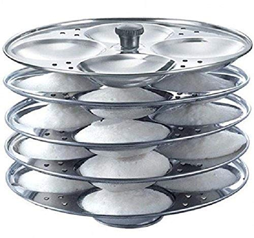 Stainless Steel 5-Rack Idli Stand, Medium, Silver