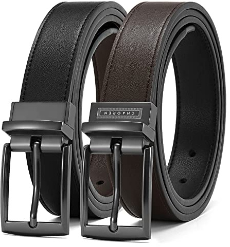 CHAOREN Boys Belt, Most Size Kids 1 1/4 Dress Reversible Belt for Youth - One Leather Belt Two Style