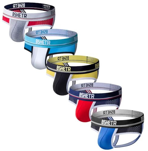 BSHETR Herren Jockstraps Männer String Tanga Athletic Supporters 5er Pack Ultra Soft Daily Sports Unterwäsche